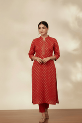 Elegant Red Printed Straight Kurta Set